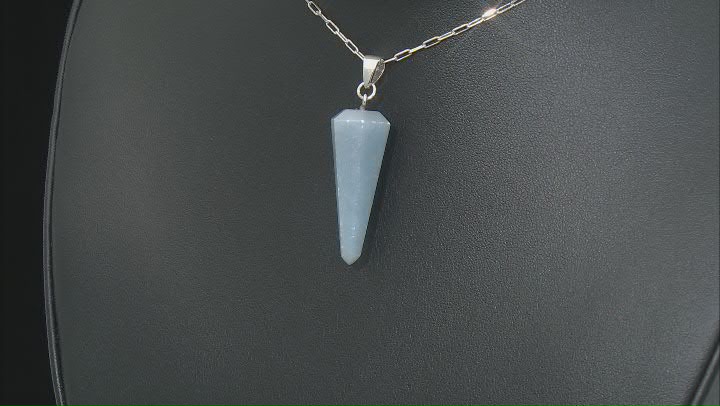 Blue Angelite Rhodium Over Sterling Silver Pendant With Paperclip Chain Video Thumbnail