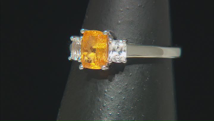Orange Spessartite With White Zircon Rhodium Over Sterling Silver Ring 1.38ctw Video Thumbnail