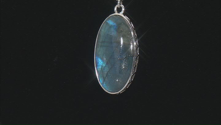 Gray Labradorite Rhodium Over Sterling Silver Pendant With Chain Video Thumbnail