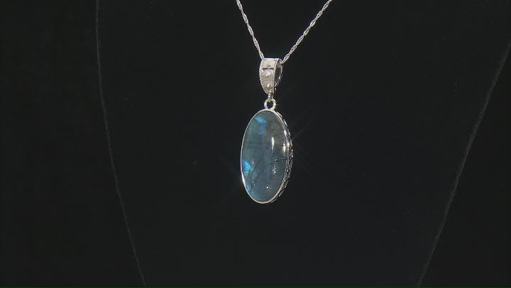 Gray Labradorite Rhodium Over Sterling Silver Pendant With Chain Video Thumbnail