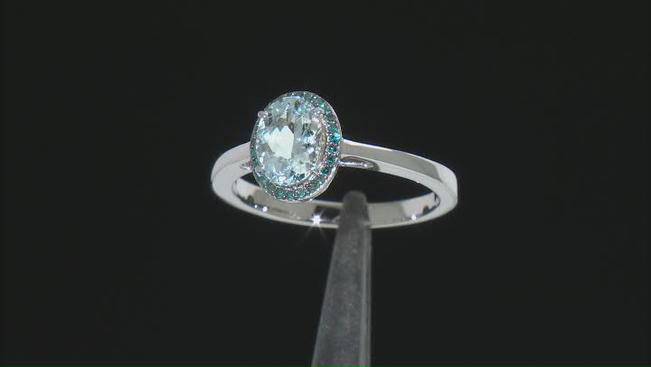 Blue Aquamarine With Blue Diamond Accent Rhodium Over Sterling Silver Ring .88ctw Video Thumbnail