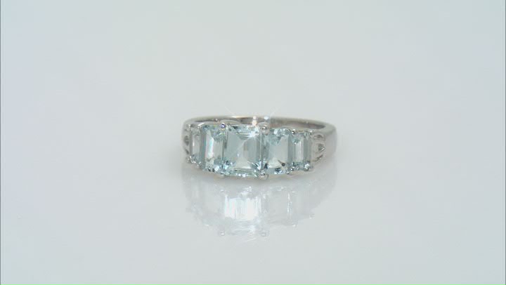 Blue Aquamarine Rhodium Over Sterling Silver Ring 2.17ctw Video Thumbnail