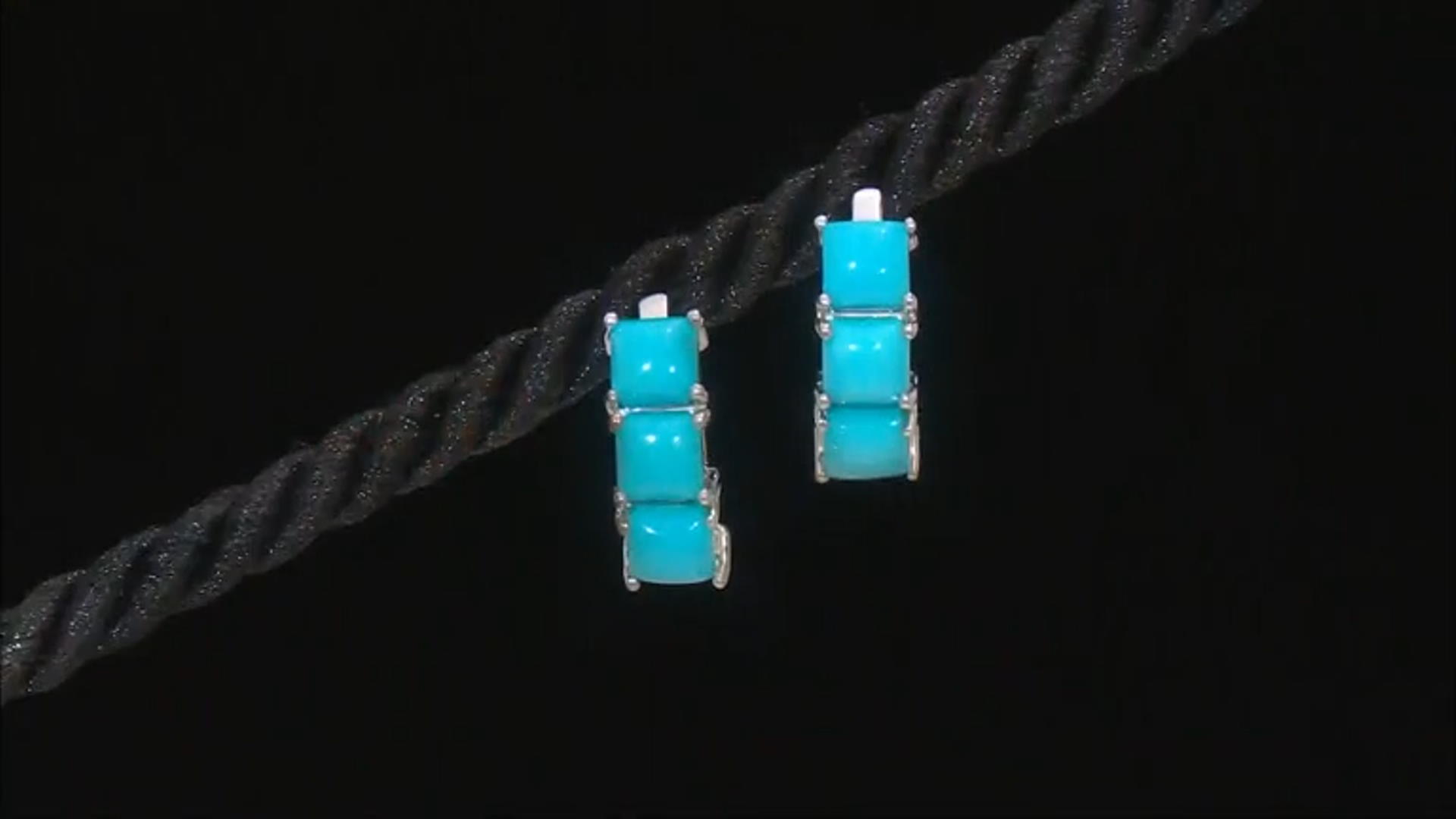 Blue Sleeping Beauty Turquoise Rhodium Over Sterling Silver Hoop Earrings Video Thumbnail