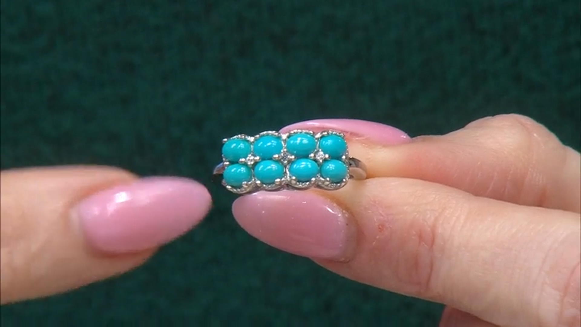 Blue Sleeping Beauty Turquoise With White Zircon Rhodium Over Sterling Silver Ring .03ctw Video Thumbnail