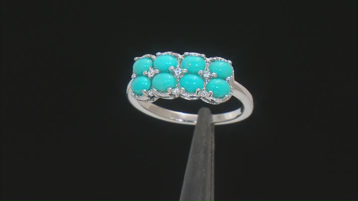 Blue Sleeping Beauty Turquoise With White Zircon Rhodium Over Sterling Silver Ring .03ctw Video Thumbnail