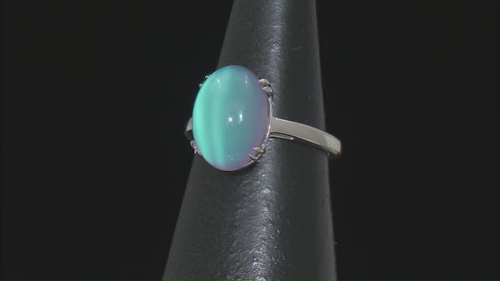 Blue Aurora Moonstone Rhodium Over Sterling Silver Solitaire Ring Video Thumbnail