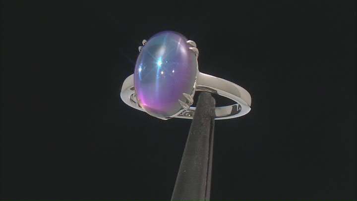 Purple Aurora Moonstone Rhodium Over Sterling Silver Solitaire Ring Video Thumbnail