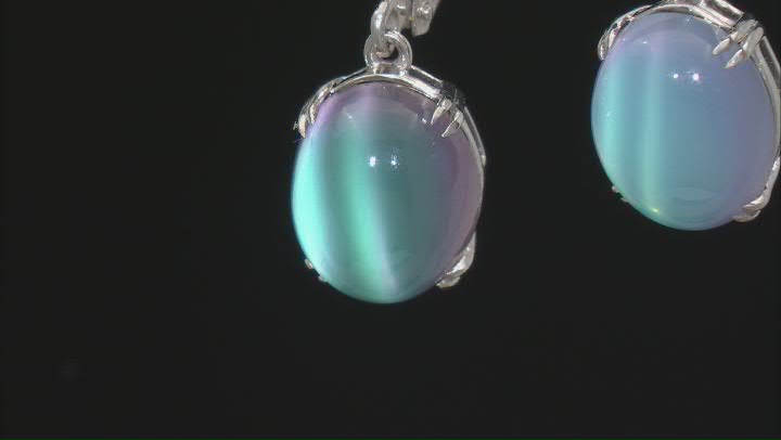 Blue Aurora Moonstone Rhodium Over Sterling Silver Dangle Earrings Video Thumbnail