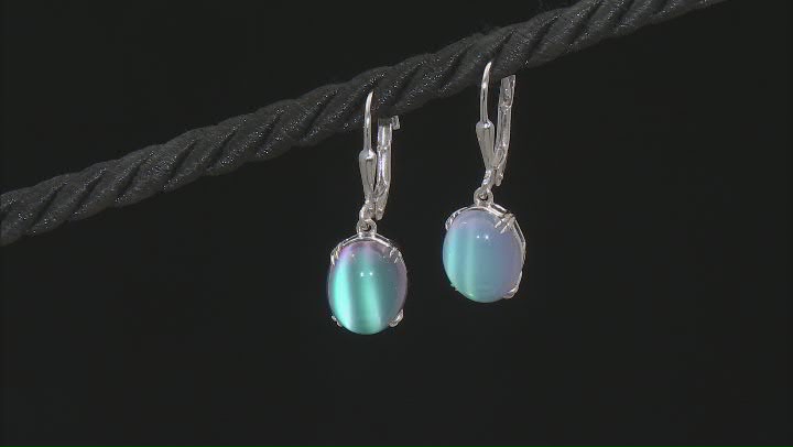 Blue Aurora Moonstone Rhodium Over Sterling Silver Dangle Earrings Video Thumbnail