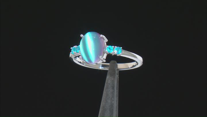 Blue Aurora Moonstone Rhodium Over Sterling Silver Ring .13ctw Video Thumbnail
