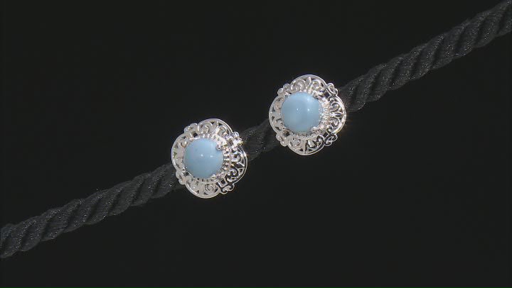 Blue Opal Rhodium Over Sterling Silver Solitaire Stud Earrings Video Thumbnail