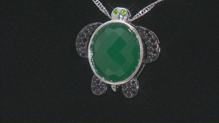 Green Onyx, Chrome Diopside & Black Spinel Black Rhodium Over Silver Turtle Pendant/Chain .54ctw Video Thumbnail