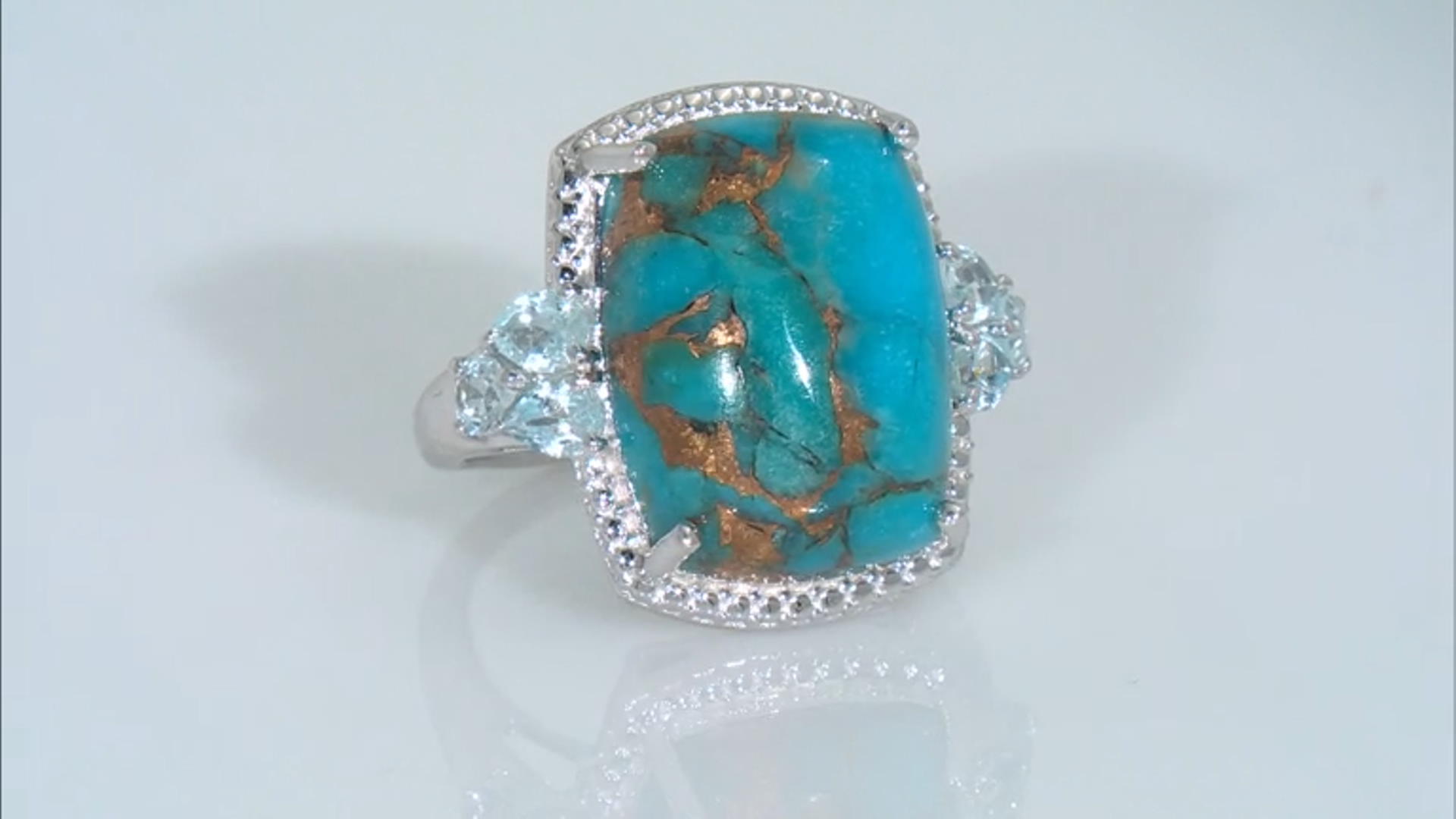 Blue Turquoise with Sky Blue Topaz Rhodium Over Sterling Silver Ring 1.02ctw Video Thumbnail