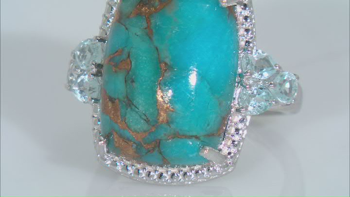 Blue Turquoise with Sky Blue Topaz Rhodium Over Sterling Silver Ring 1.02ctw Video Thumbnail