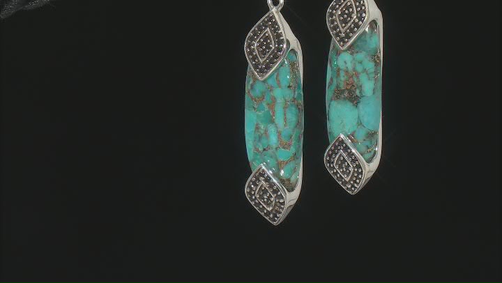 Blue Turquoise with Black Spinel Rhodium Over Sterling Silver Earrings 0.60ctw Video Thumbnail