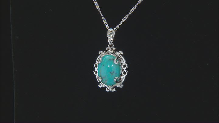 Blue Kingman Turquoise Rhodium Over Sterling Silver Pendant With Chain Video Thumbnail