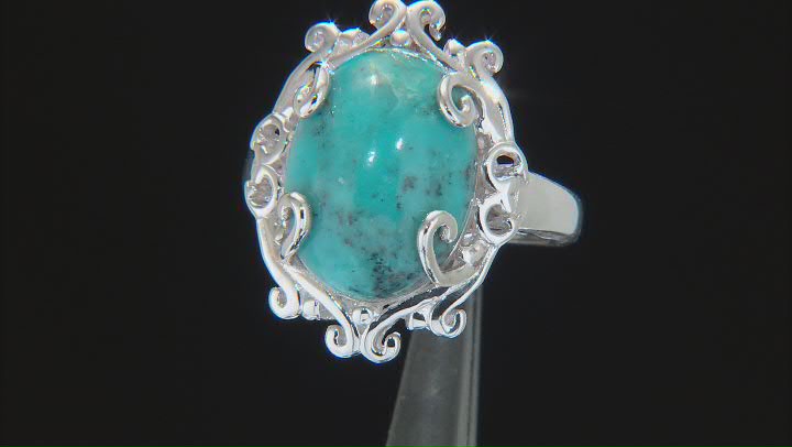 Blue Kingman Turquoise Rhodium Over Sterling Silver Ring Video Thumbnail