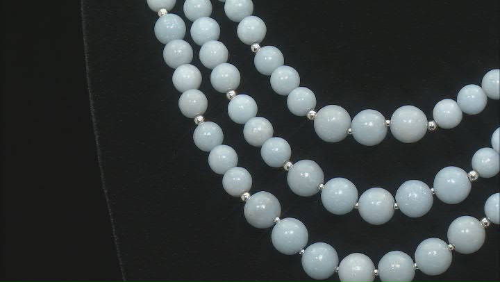 Blue Angelite Rhodium Over Sterling Silver Multi-Strand Beaded Necklace Video Thumbnail