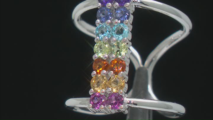 Multi-Color Multi-Gemstone Rhodium Over Sterling Silver Ring 1.47ctw Video Thumbnail