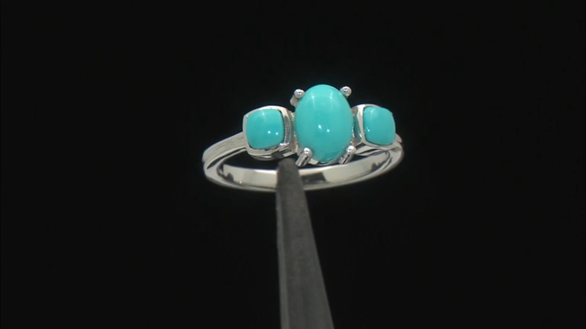 Blue Sleeping Beauty Turquoise Rhodium Over Sterling Silver Ring Video Thumbnail
