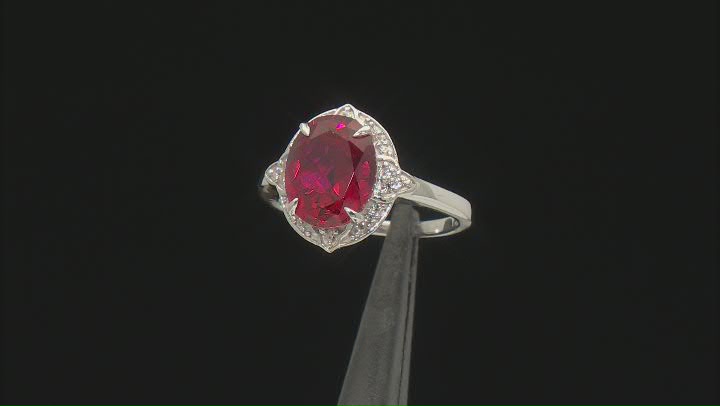 Red Lab Created Ruby Rhodium Over Sterling Silver Ring 4.22ctw Video Thumbnail
