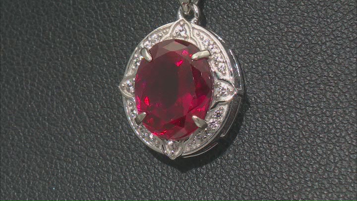 Red Lab Created Ruby Rhodium Over Sterling Silver Pendant With Chain 4.20ctw Video Thumbnail
