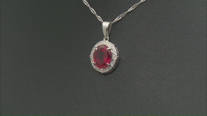 Red Lab Created Ruby Rhodium Over Sterling Silver Pendant With Chain 4.20ctw Video Thumbnail