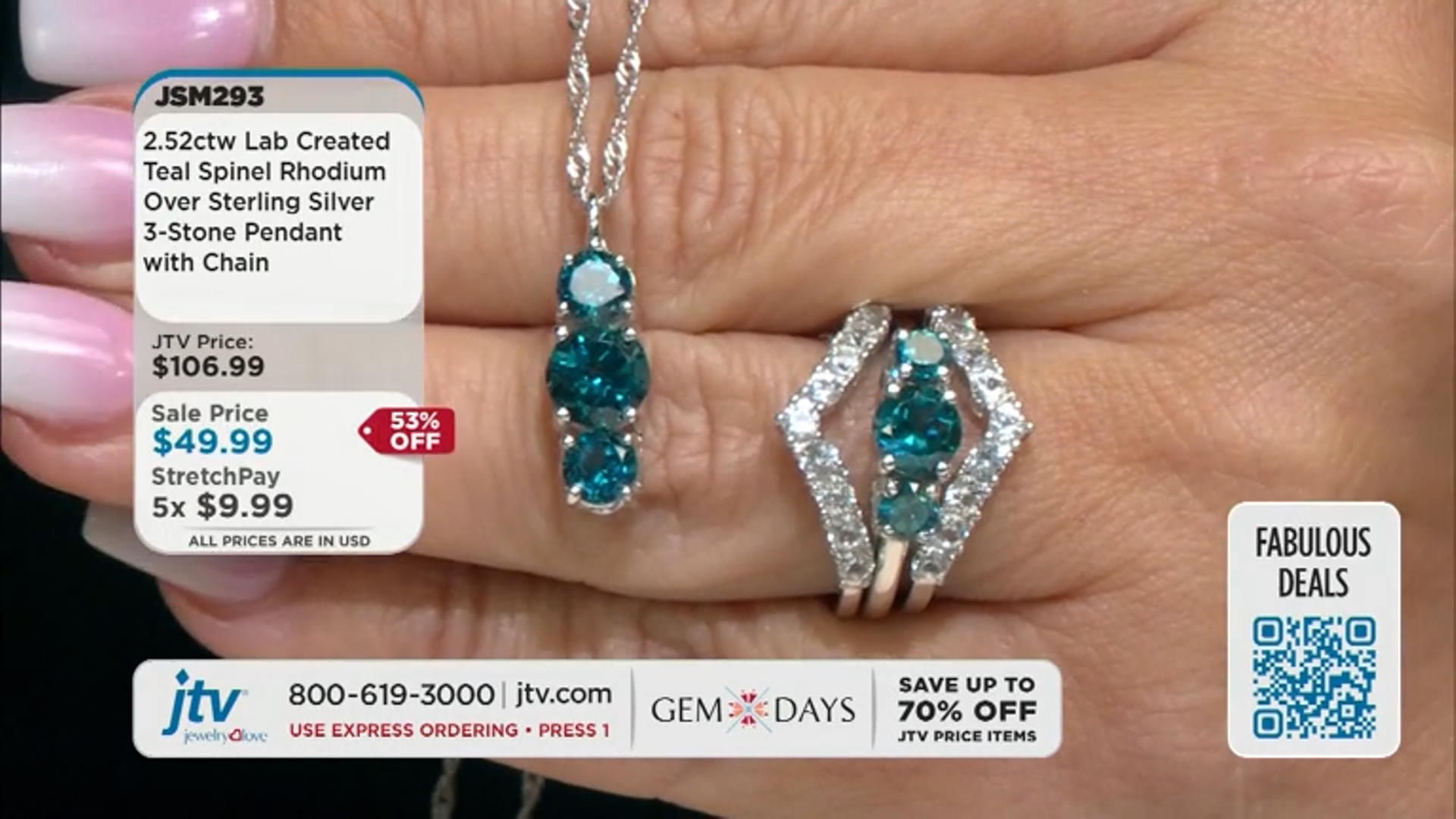 Teal Lab Created Spinel Rhodium Over Sterling Silver 3-Stone Pendant With Chain 2.52ctw Video Thumbnail