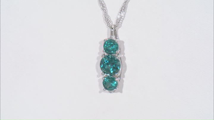 Teal Lab Created Spinel Rhodium Over Sterling Silver 3-Stone Pendant With Chain 2.52ctw Video Thumbnail