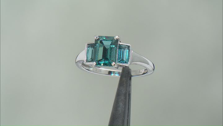 Teal Lab Created Spinel Rhodium Over Sterling Silver ring 2.44ctw Video Thumbnail