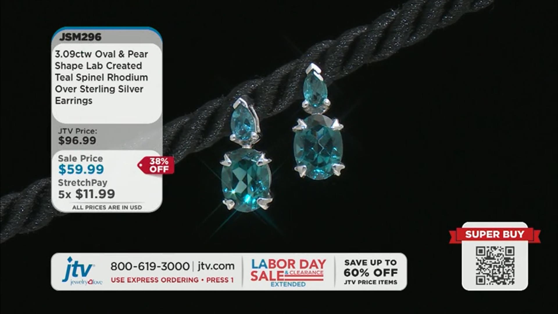 Teal Lab Created Spinel Rhodium Over Sterling Silver Earrings 3.09ctw Video Thumbnail