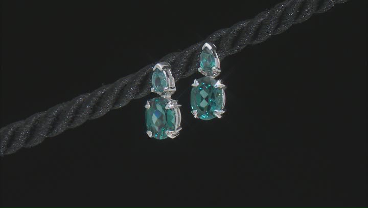Teal Lab Created Spinel Rhodium Over Sterling Silver Earrings 3.09ctw Video Thumbnail