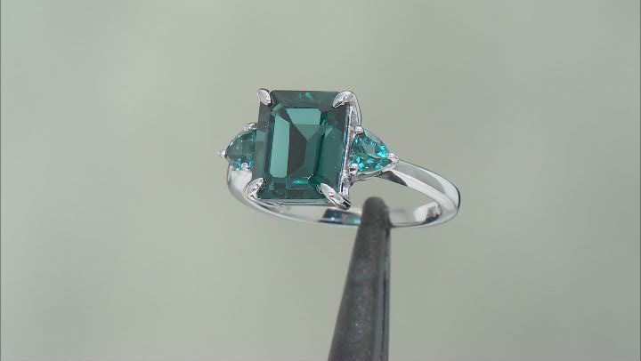 Teal Lab Created Spinel Rhodium Over Sterling Silver Ring 4.10ctw Video Thumbnail