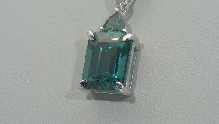 Teal Lab Created Spinel Rhodium Over Sterling Silver Pendant With Chain 3.89ctw Video Thumbnail