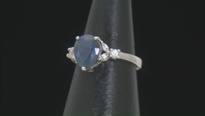 Blue Sapphire with White Zircon Rhodium Over Sterling Silver Ring 3.43ctw Video Thumbnail