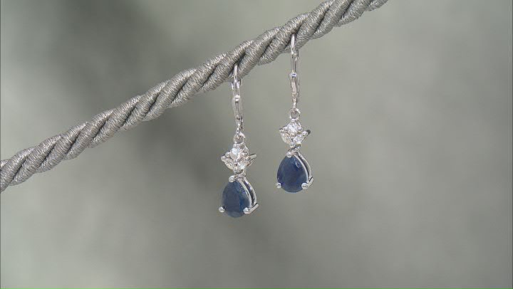 Blue Sapphire with White Zircon Rhodium Over Sterling Silver Dangle Earrings 2.87ctw Video Thumbnail