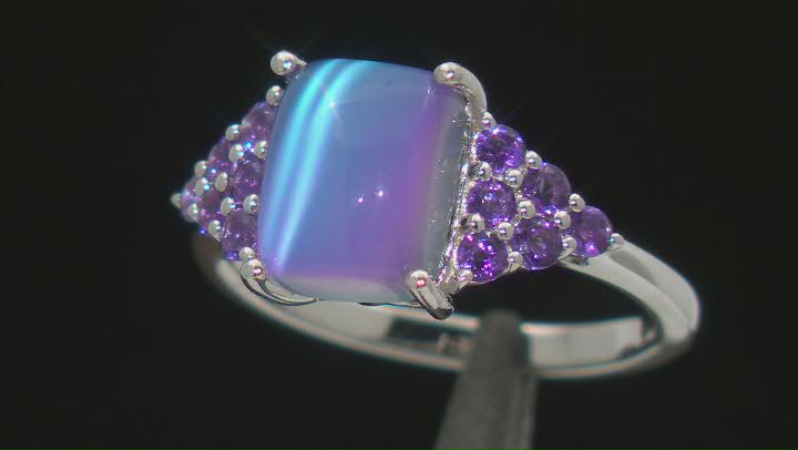 Violet Aurora Moonstone Rhodium Over Sterling Silver Ring 0.44ctw Video Thumbnail