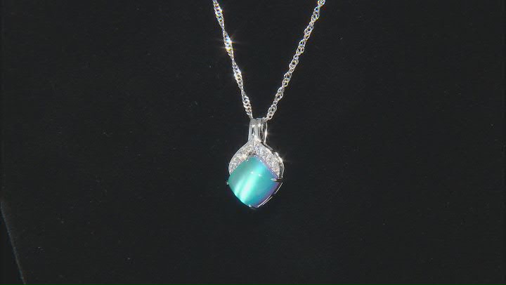Blue Aurora Moonstone with White Zircon Rhodium Over Sterling Silver Pendant with Chain 0.24ctw Video Thumbnail