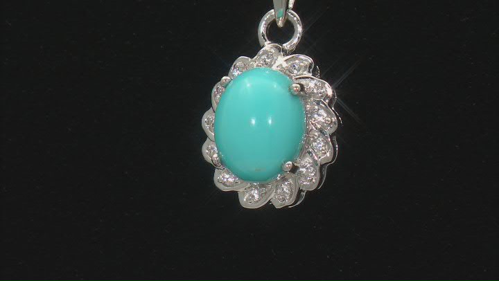 Blue Sleeping Beauty Turquoise Rhodium Over Sterling Silver Pendant With Chain 0.08ctw Video Thumbnail