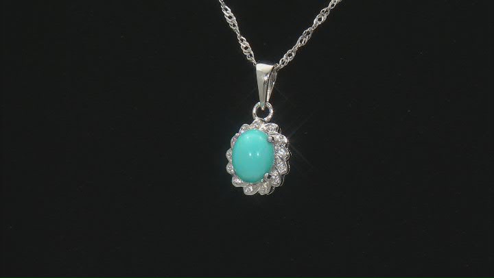 Blue Sleeping Beauty Turquoise Rhodium Over Sterling Silver Pendant With Chain 0.08ctw Video Thumbnail