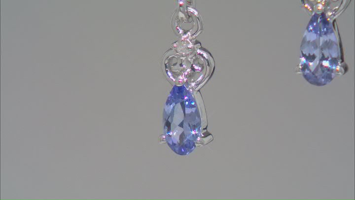 Tanzanite With White Diamond Rhodium Over Sterling Silver Dangle Earrings .28ctw Video Thumbnail