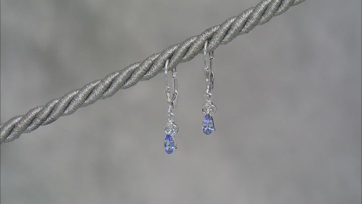 Tanzanite With White Diamond Rhodium Over Sterling Silver Dangle Earrings .28ctw Video Thumbnail