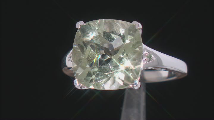 Green Prasiolite Rhodium Over Sterling Silver Ring. 5.54ctw Video Thumbnail