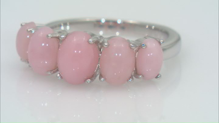 Oval Pink Opal Rhodium Over Sterling Silver 5-Stone Ring Video Thumbnail