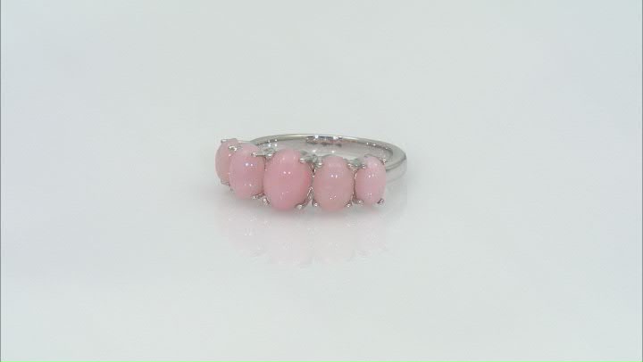 Oval Pink Opal Rhodium Over Sterling Silver 5-Stone Ring Video Thumbnail