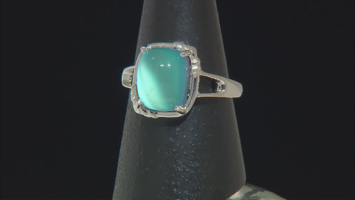 Blue Aurora Moonstone Rhodium Over Sterling Silver Ring Video Thumbnail