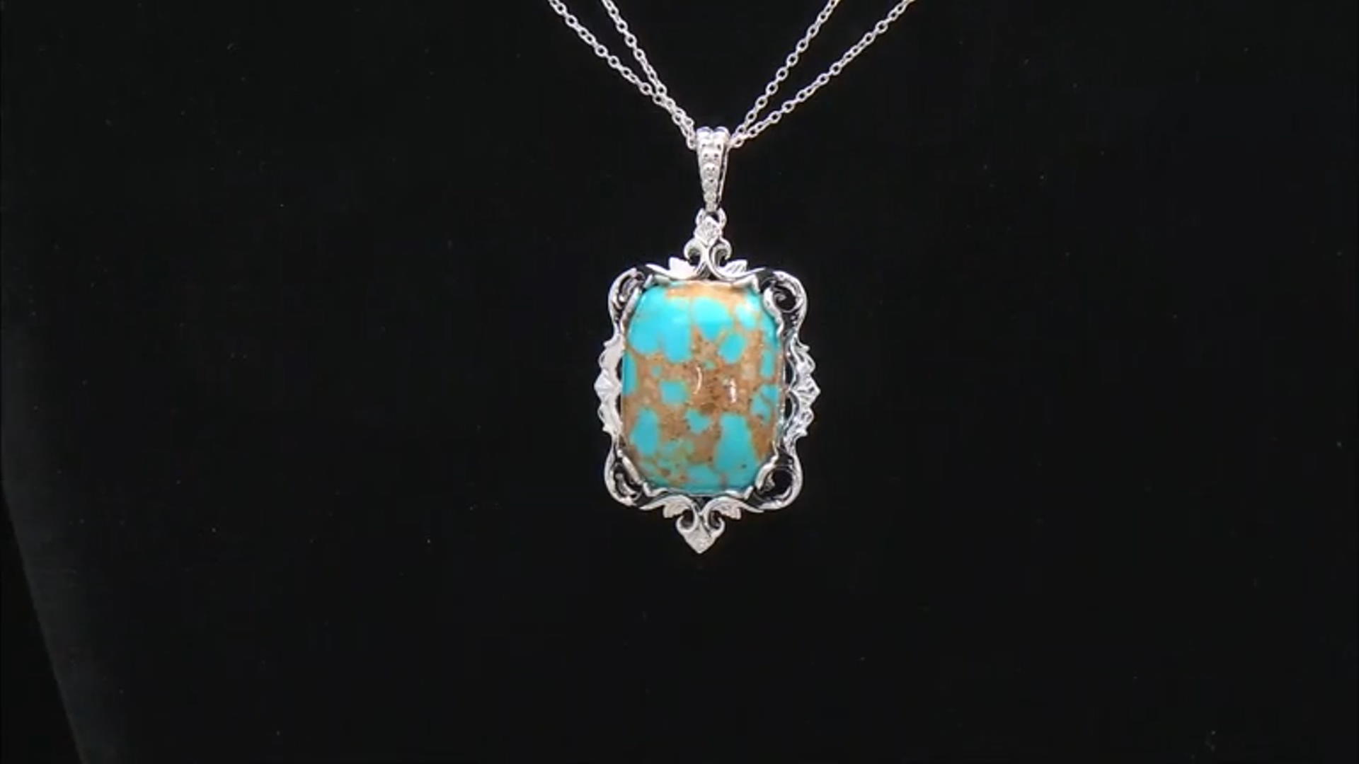 Blue Kingman Turquoise Rhodium Over Sterling Silver Pendant with Chain Video Thumbnail