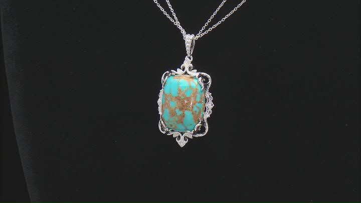 Blue Kingman Turquoise Rhodium Over Sterling Silver Pendant with Chain Video Thumbnail