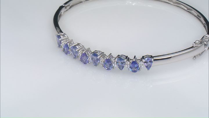 Blue Tanzanite Rhodium Over Sterling Silver Bangle Bracelet 3.42ctw Video Thumbnail