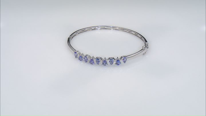 Blue Tanzanite Rhodium Over Sterling Silver Bangle Bracelet 3.42ctw Video Thumbnail
